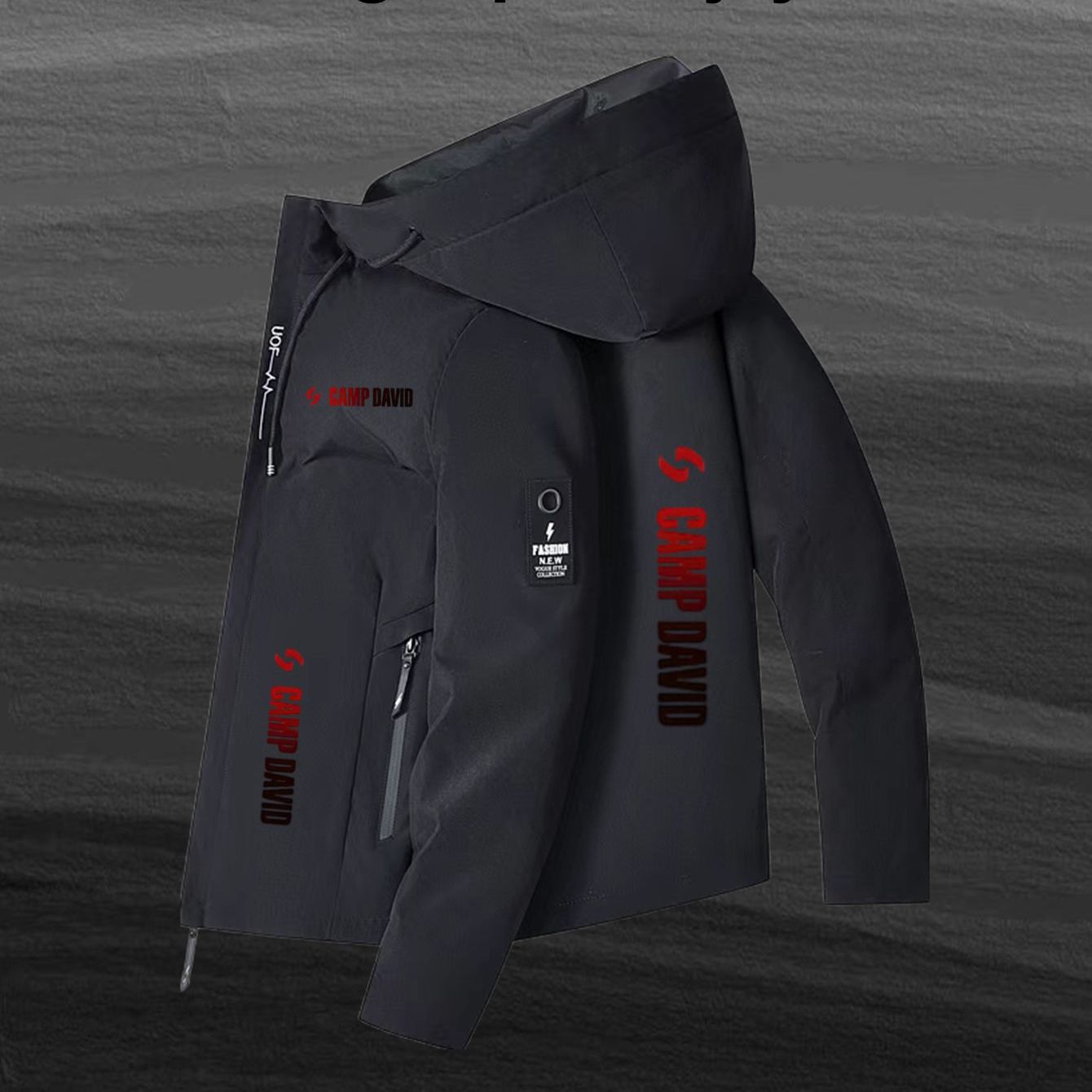 TEMU Herren Camp David Logo Kapuzenjacke – Vollreißverschluss Windjacke mit CAMP DAVID Print, Casual & Formelle Oberbekleidung, Maschinenwaschbare