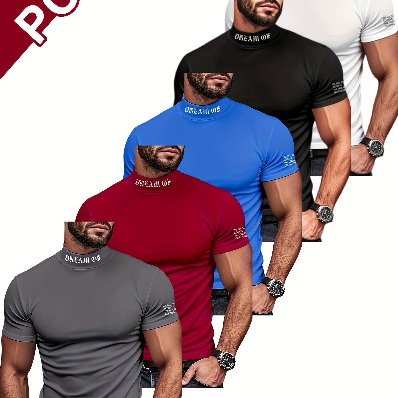 TEMU Ensemble de 5 T-shirts décontractés à manches courtes pour hommes, , confectionnés en [ non précisée], avec un col rond, lavables en machine,