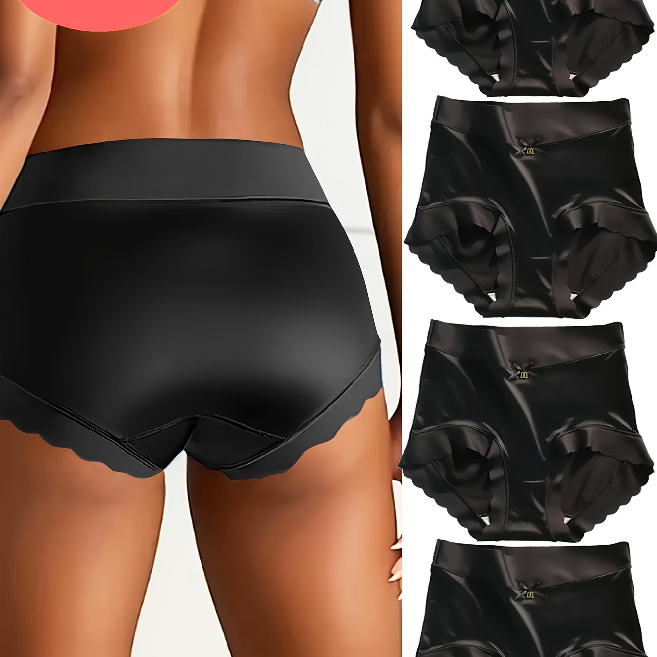 Image of 4pcs Of Fiber Fabric Shiny Underwear For Women, Seamless High-waisted Sexy Comfortable Luxurious Satin Breathable Triangle Panties.