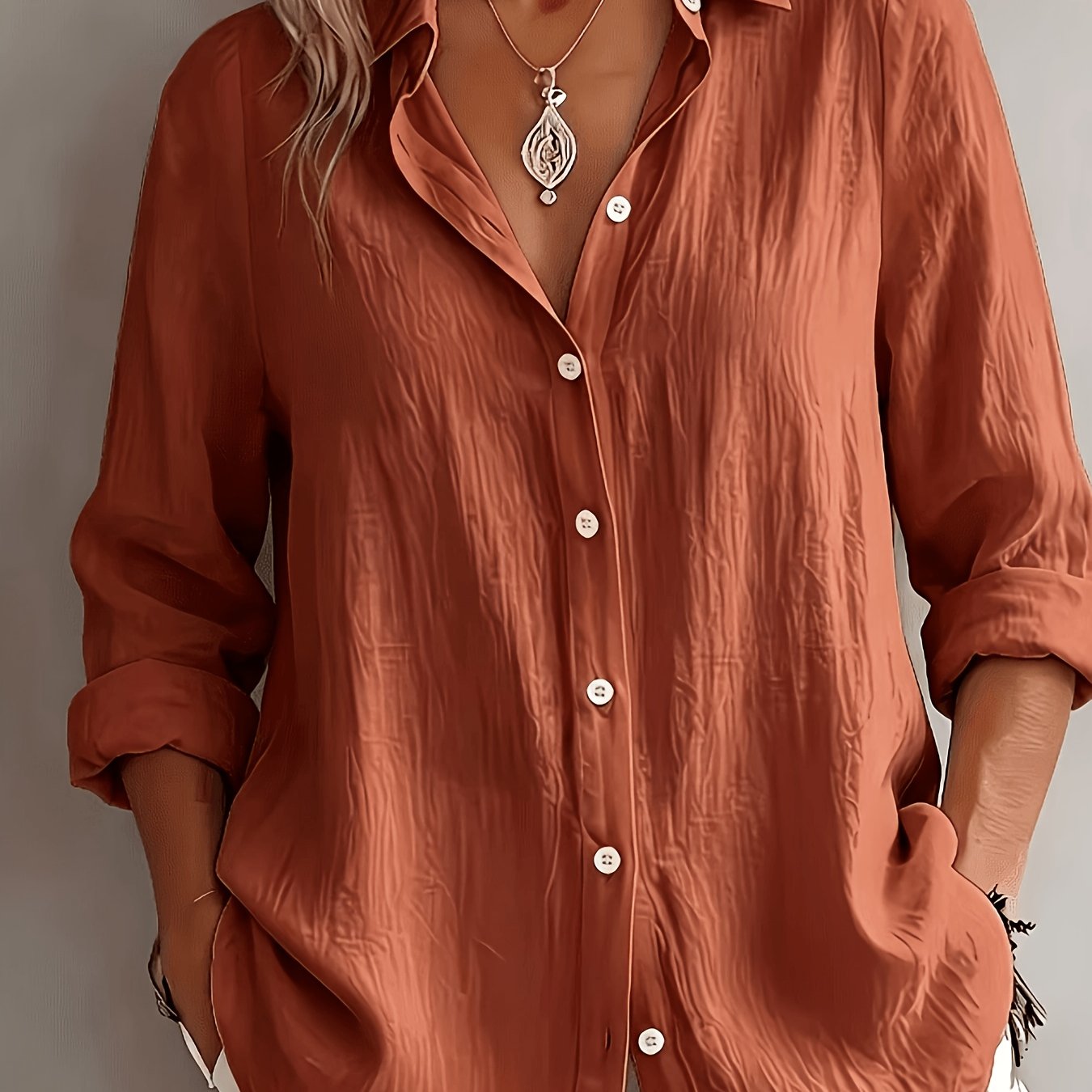 TEMU Elegant Special Edition Women's Shirt - Long Sleeve Button-up Solid Color Blouse, Breathable, Comfortable, Soft, Classic Collar, Suitable For