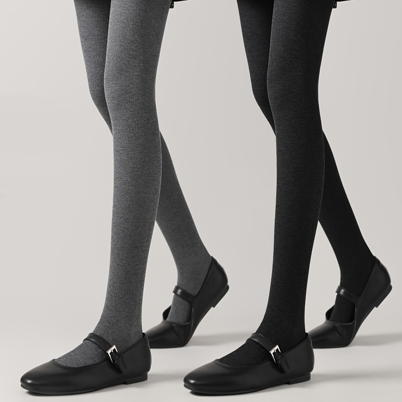 TEMU 2pcs Women' Color Leggings, Black And Gray Combo, 120g Warm Thin Footed Tights For Autumn And Winter