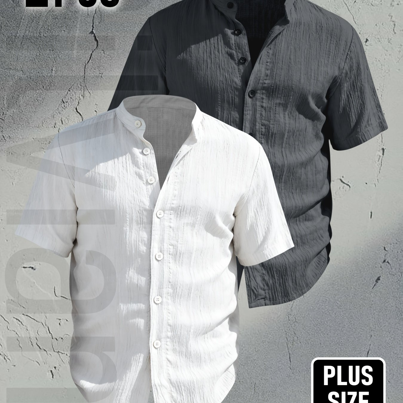 TEMU [darwin Obm] 2pcs Men's Plus Size Summer Short-sleeve Shirt - Lightweight And Breathable Solid Color Button- Shirt, Casual Collar Top, Suitable