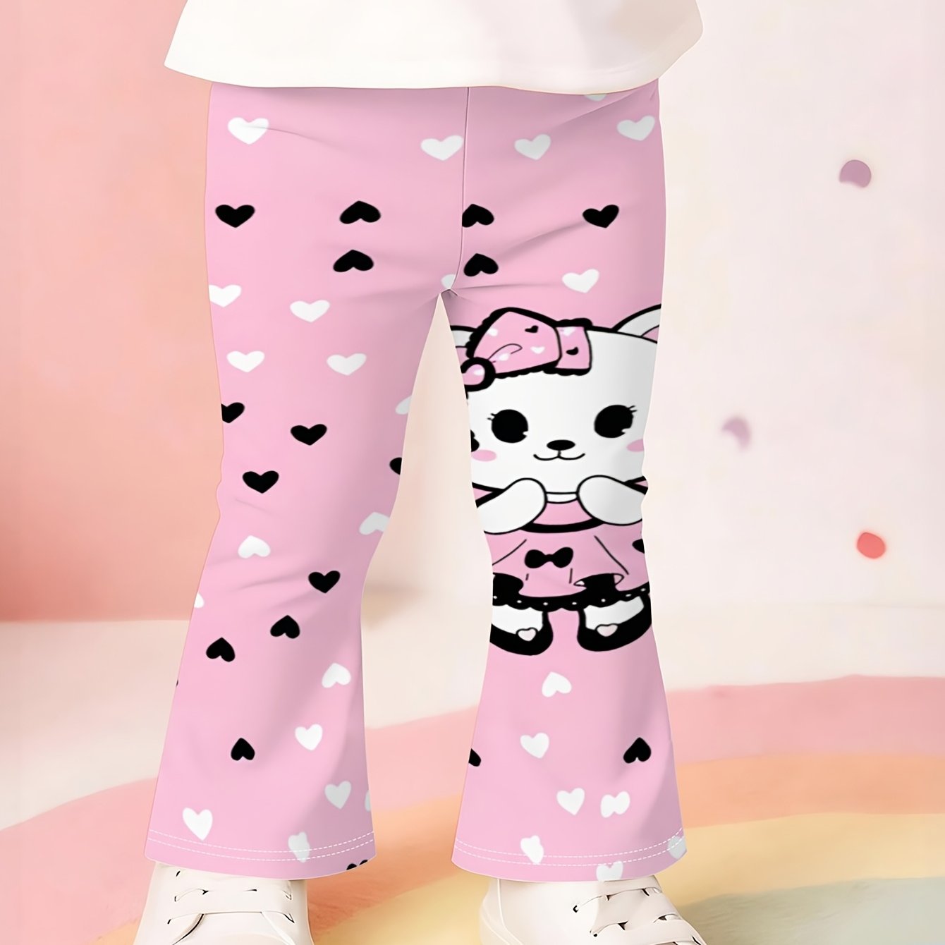 E-shop Mädchen Laufhose - Niedliche, verspielte Stretchhose mit Print, Schlaghose, bequeme Schlaghose, bequem und atmungsaktiv, elastisch,