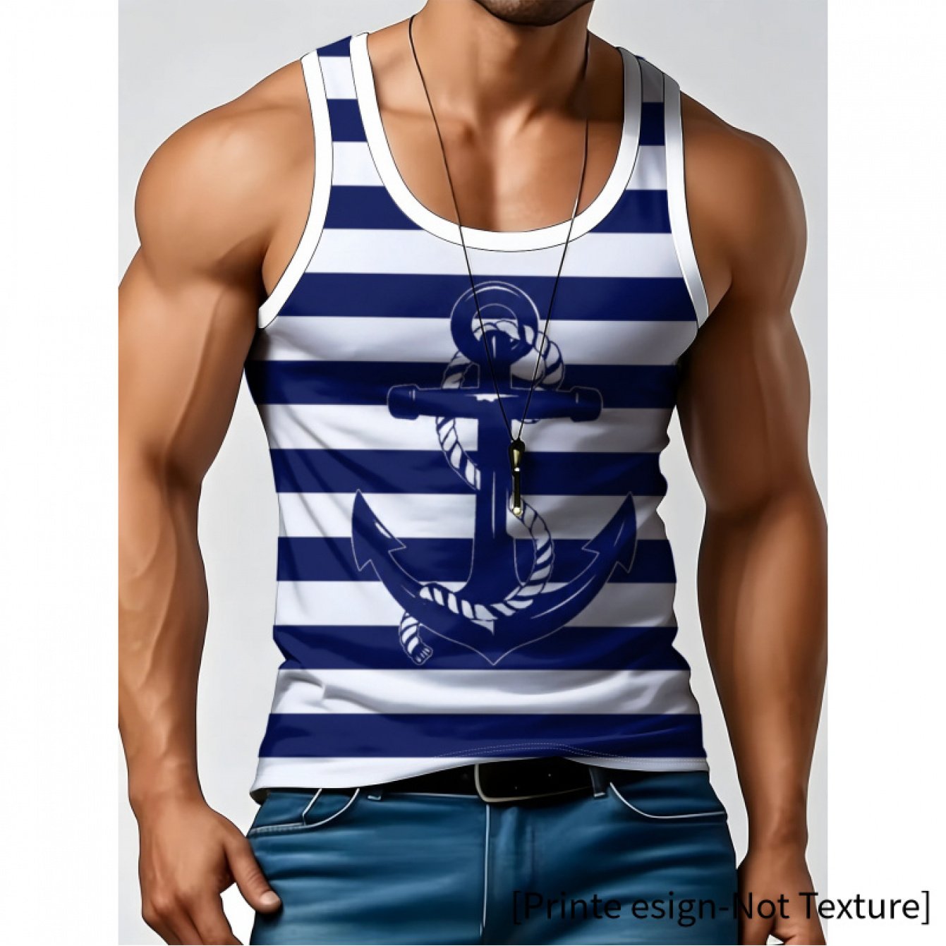 TEMU [print Design - Not Textured] Breathable Men's Athletic Vest, Geometric Print, Elastic Fabric, Casual Wear, Base Layer, Athletic Top