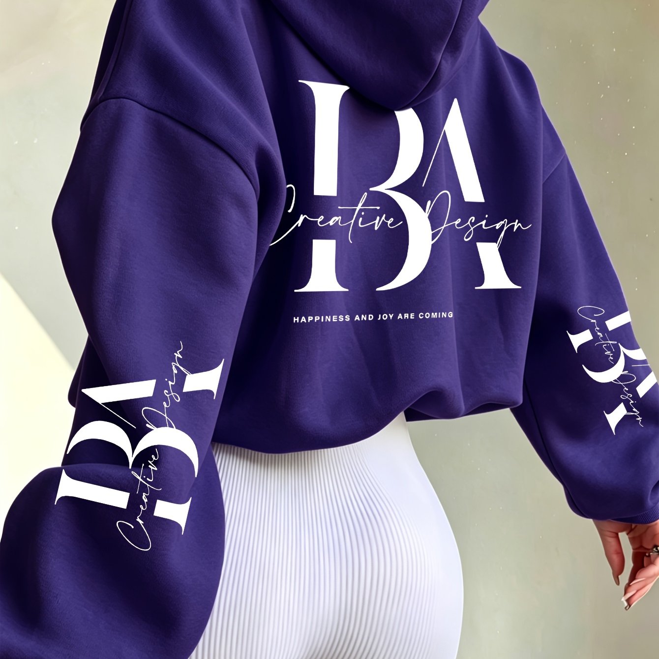 Short Hooded Sweatshirt with Creative Handwritten Print