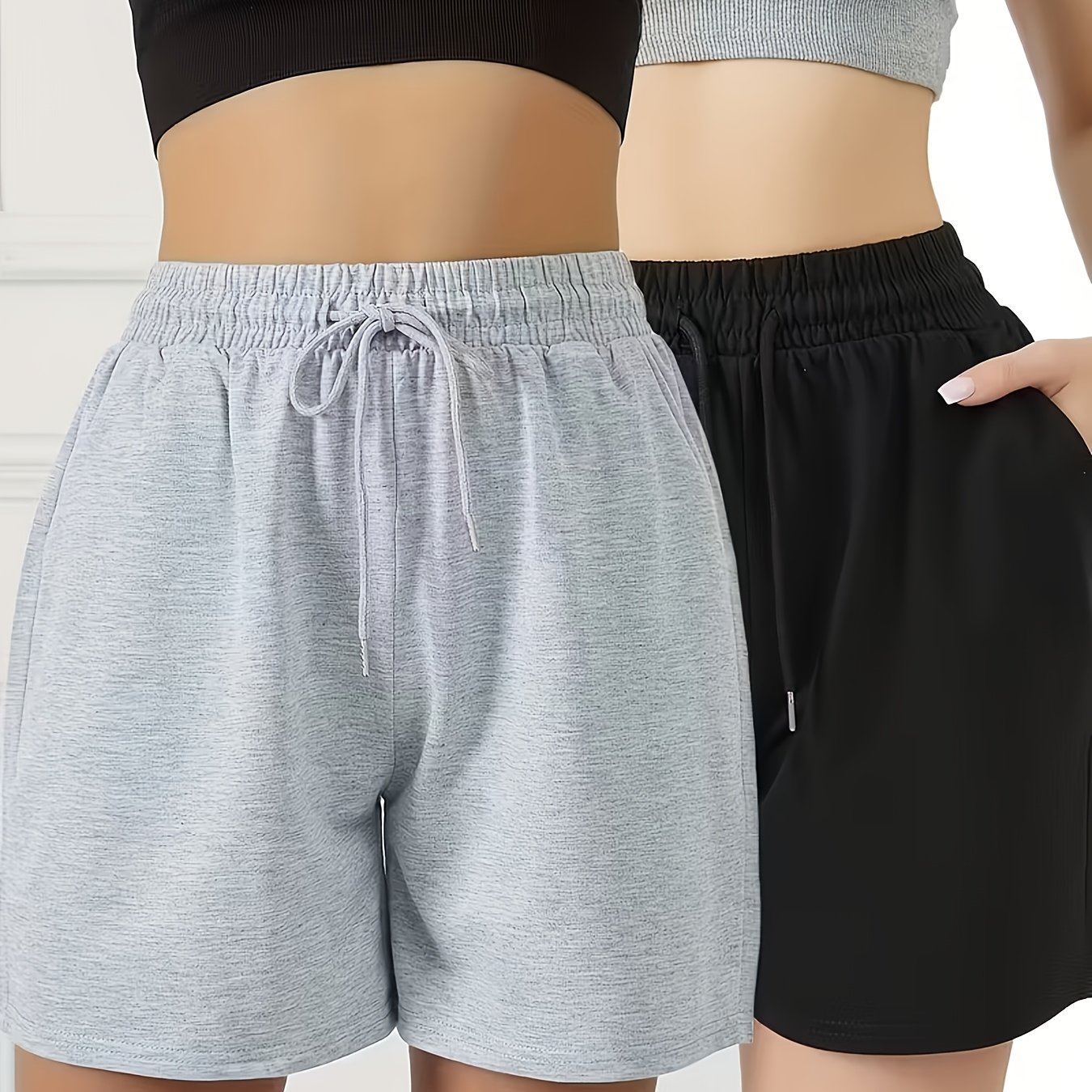 TEMU Two-pack Women's Shorts, Multi-functional Drawstring Waist Comfortable Loose Shorts