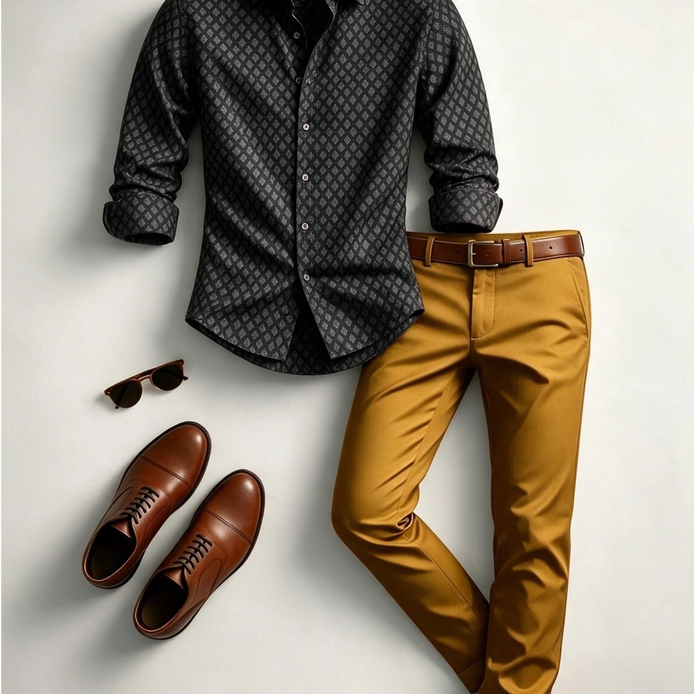 TEMU 2026 Men's Business And Leisure Printed Shirt Set, Long-sleeved Top   Straight Trousers, Breathable And Comfortable, Versatile Commuting,