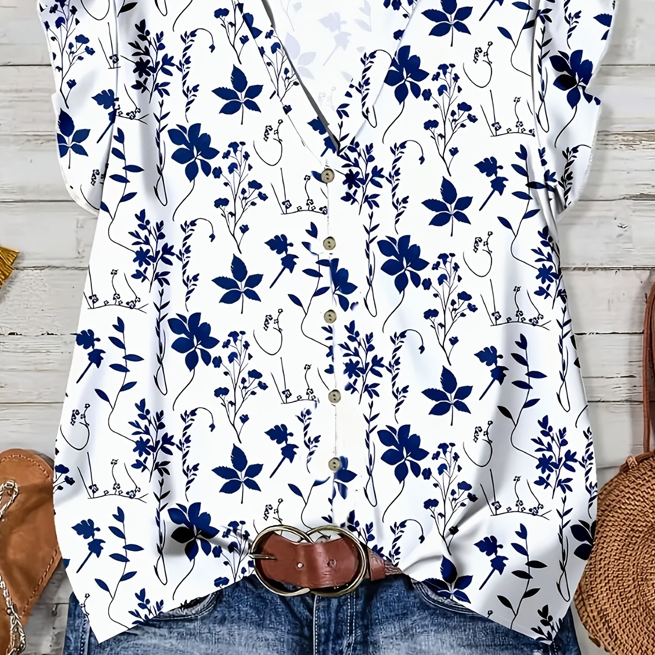 TEMU Women's Elegant V-neck Short Sleeve Top