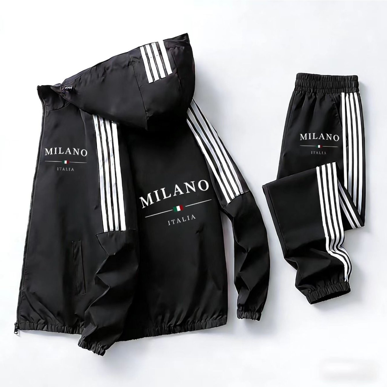 Image of 2pcs Set. Unisex Casual Sporty Hooded Zip-up Set. Comfortable And Breathable, Suitable For Occasions Such As Fitness, Sports, And Running. In Multiple Styles And Colors Different Needs