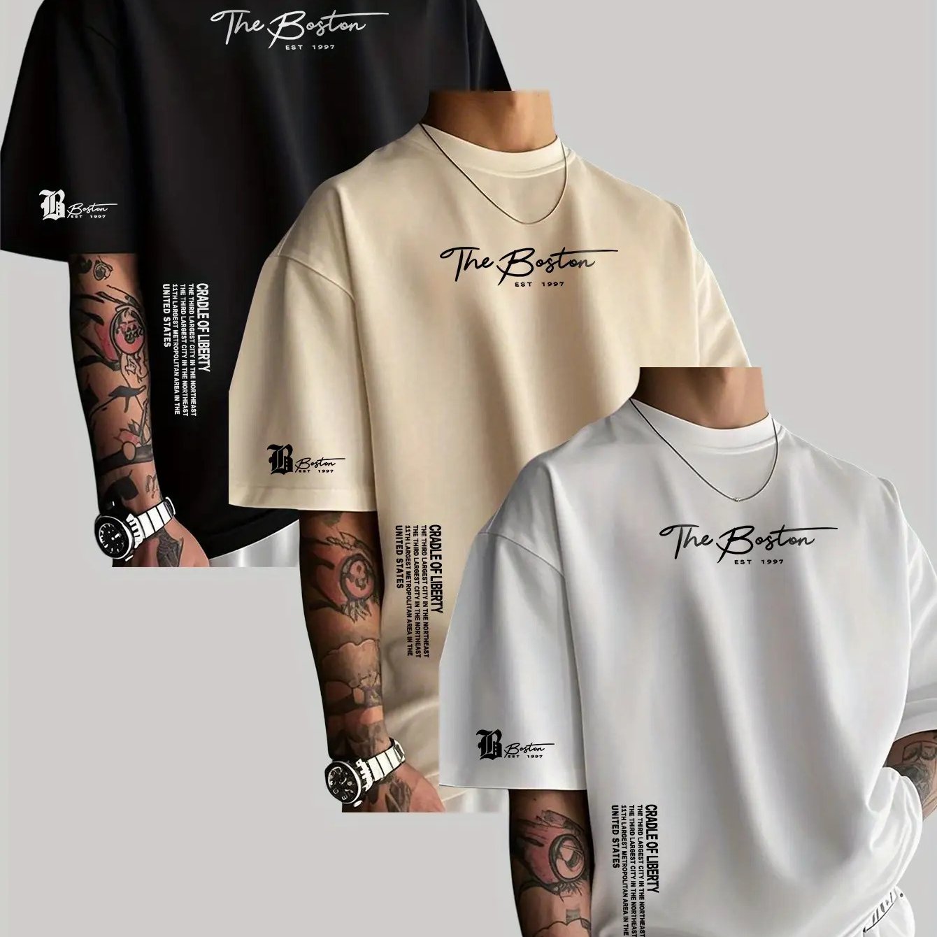 TEMU Set Of 3 Men's Short-sleeve T-shirts - Moisture-wicking, Breathable, Stylish, And Versatile Round-neck Short-sleeve Tees, Plus Size,