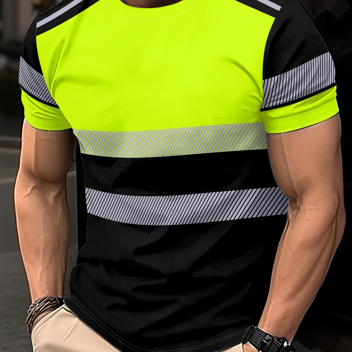 TEMU Camiseta casual de manga corta para hombre, con un estilo deportivo casual y diseño de bloques de color y . La camiseta un de bloques de color y