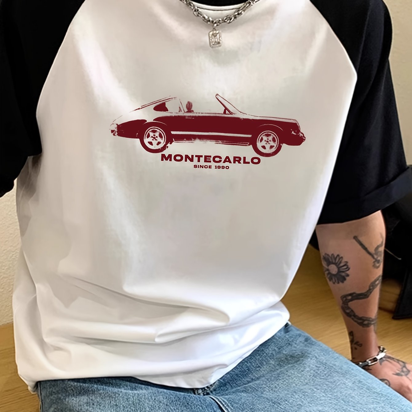 TEMU Vintage Raglan Short Sleeve Men's T-shirt / 2026 Summer New Arrival / Color-block Raglan Sleeve Top / Daily Outing Wear / Casual Sport Shirt For
