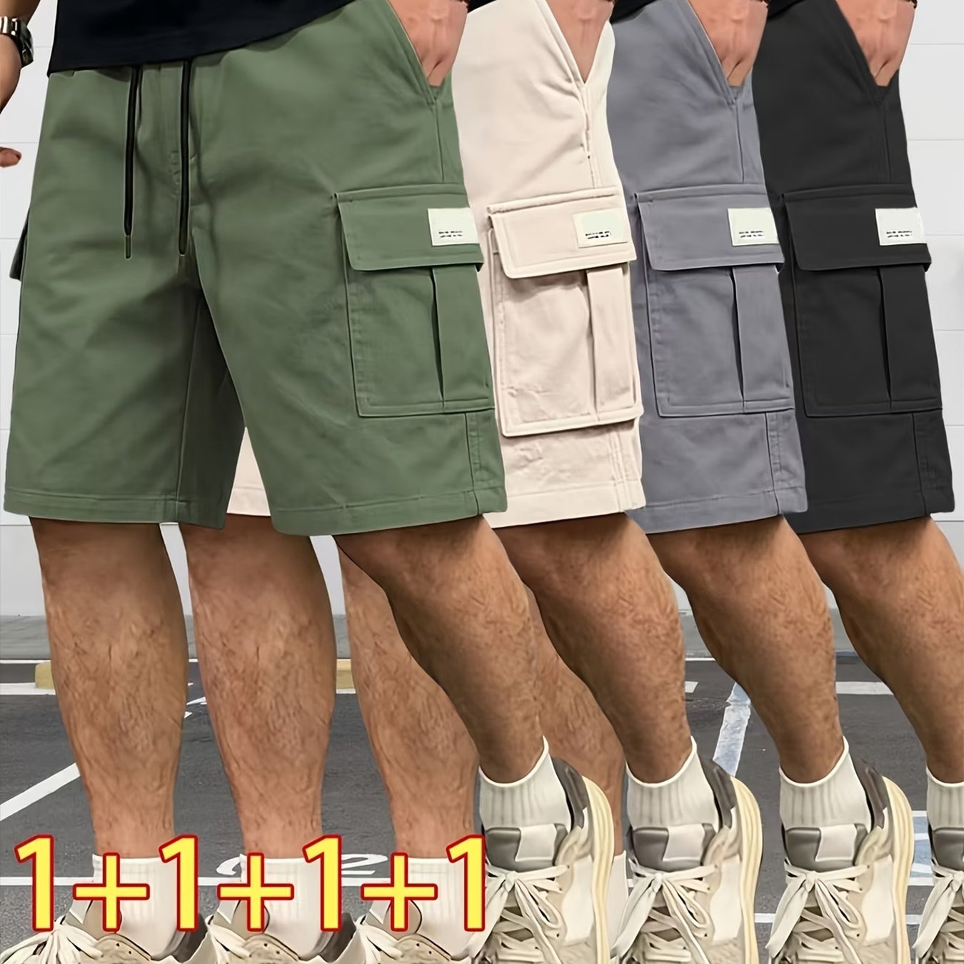 TEMU 4pcs - Men's Casual Loose Shorts, Suitable For Outdoor Wear And Sports Running, Large Pocket Workwear 5-point Shorts, Summer Workwear Shorts For