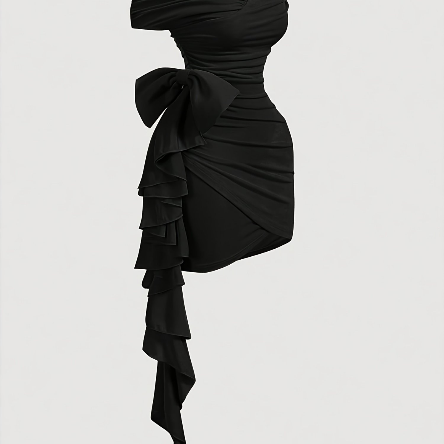 TEMU Ladies Elegant And Exquisite, With 2 Shoulders, Normal V-neck Sleeveless Slim Bag, Hip Pleated Slim Bow Decoration, Party Date, , , Short Dress