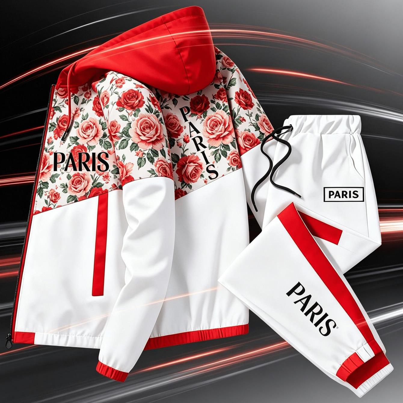 2pcs Set New Arrival: Unisex Casual Print Windproof Zipper Jacket Set Hooded, Regular Fit, Stretch Fabric, Perfect For Men, Suitable For Occasions, Plus Size