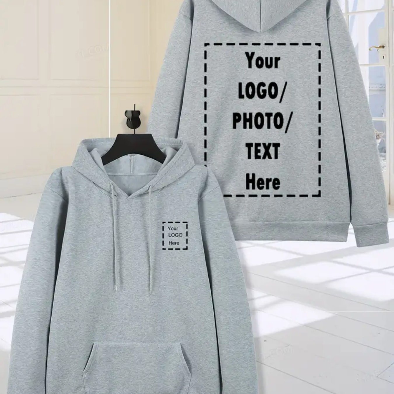 TEMU Sudadera con capucha elegante para hombre personalizable con estampado frontal y bolsillo delantero, conjunto elegante, sudadera personalizada