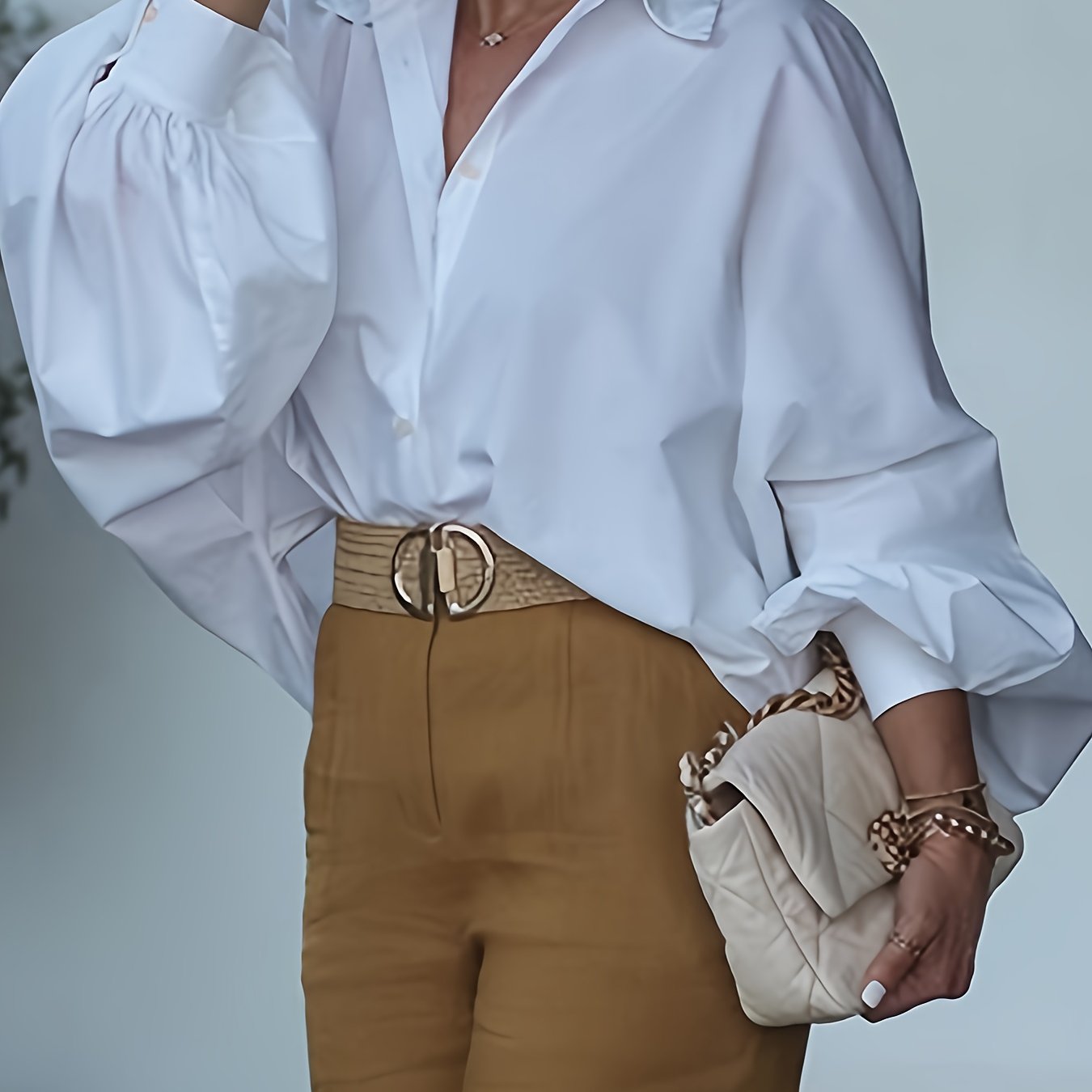 E-shop Ytd Damen Elegantes Revers Laternenärmel Button-Up Fledermaushemd, Oversized Einfarbiges Mode Vielseitiges Ganzjahresoberteil