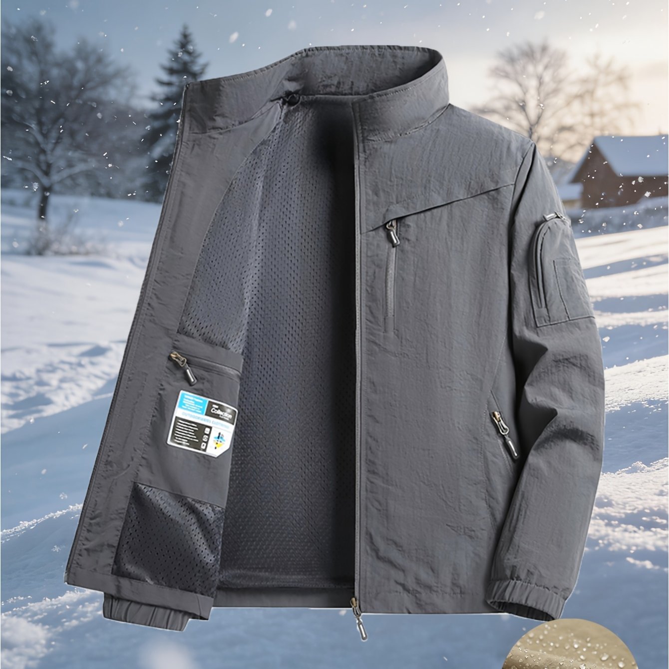 TEMU Men's Quick-dry Hiking Jacket With Mesh Lining, Windproof Collar Full-zip Outdoor Jacket, With Arm Pouches   Built-in Zippered Pocket,