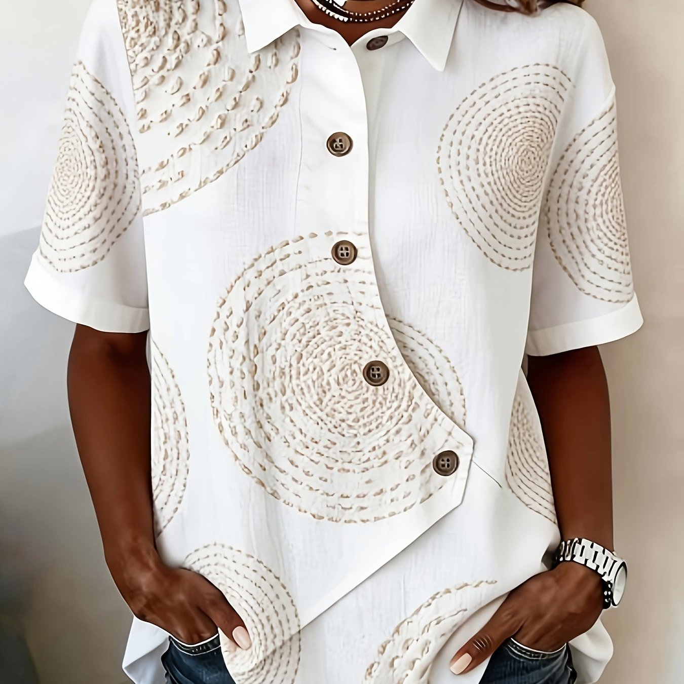 TEMU Chemise d'été 2026 européenne et américaine, couleur unie, coupe irrégulière, style décontracté et polyvalent, haut tendance