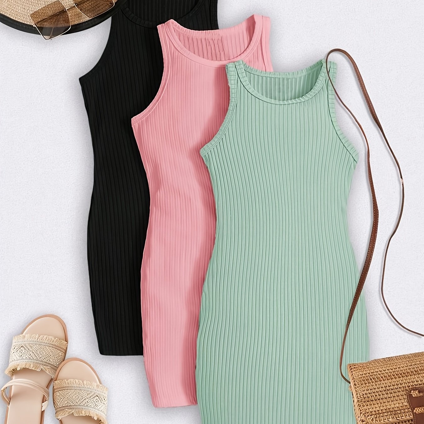 Image of 3-pack Summer Casual Solid Color Dresses, Fashion Women's Clothing