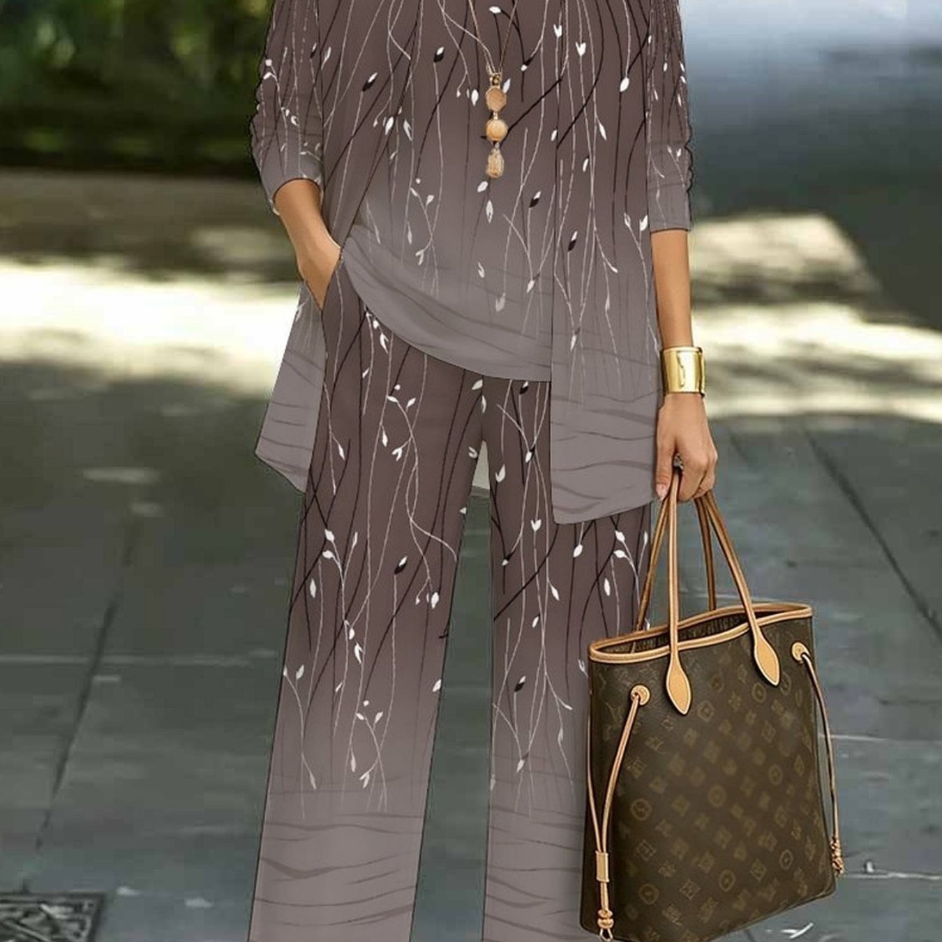 Image of Ladies' Simple 3pcs Outfit Set: Long-sleeved Cardigan, Vest, And Wide-leg Pants, Suitable For , Dating, Vacation, And Wear