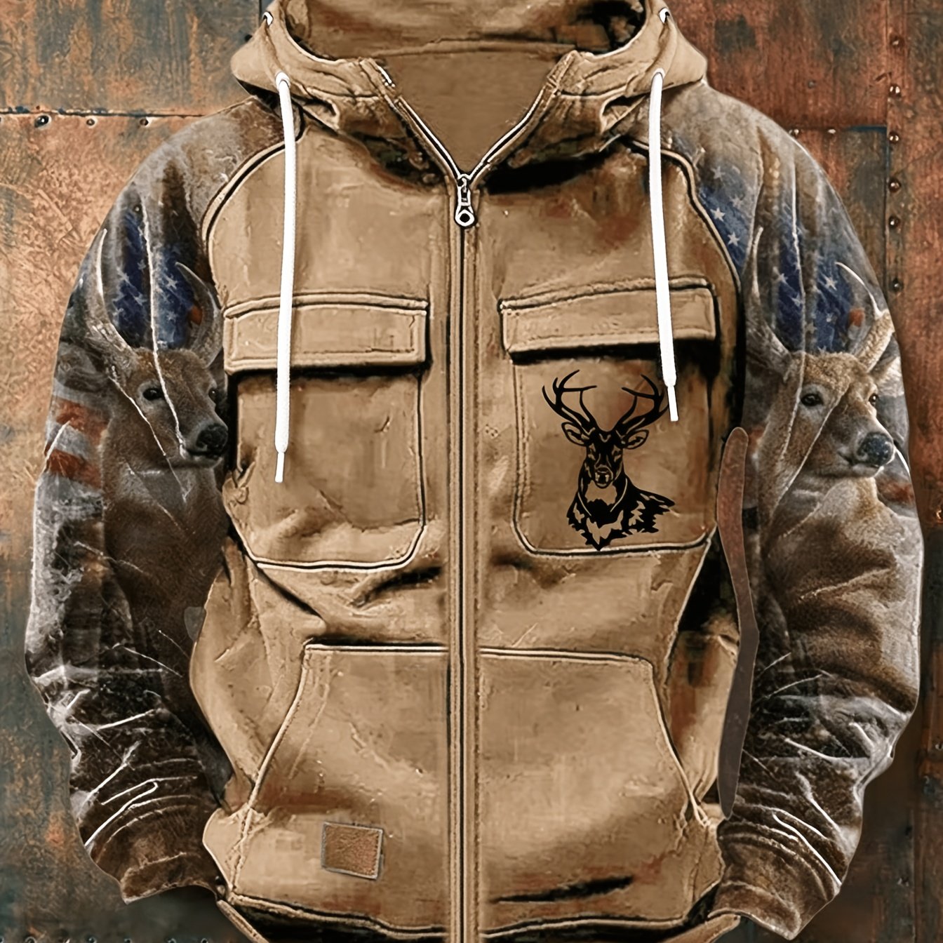 TEMU Vente Automne Hiver Homme Cargo Poche Haut Chasse Style Extérieur Mode Polyvalent avec Design Avancé Unique Lavable en Machine Épissure