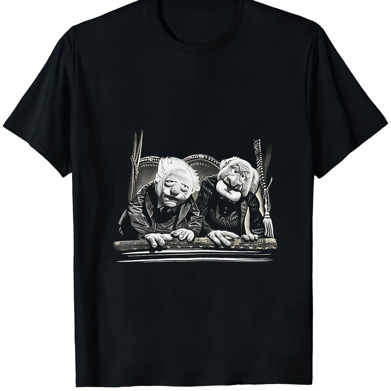 TEMU Men's And Waldorf Printed T-shirt - Black With White Print - Regular Fit Casual T-shirt - Machine Washable Everyday Top - Puppet Enthusiast' -