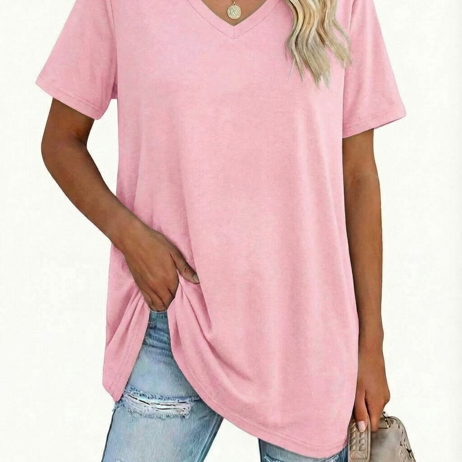 TEMU Plus Size, Plus Size Women's Fashion V-neck Geometric Pattern T-shirt