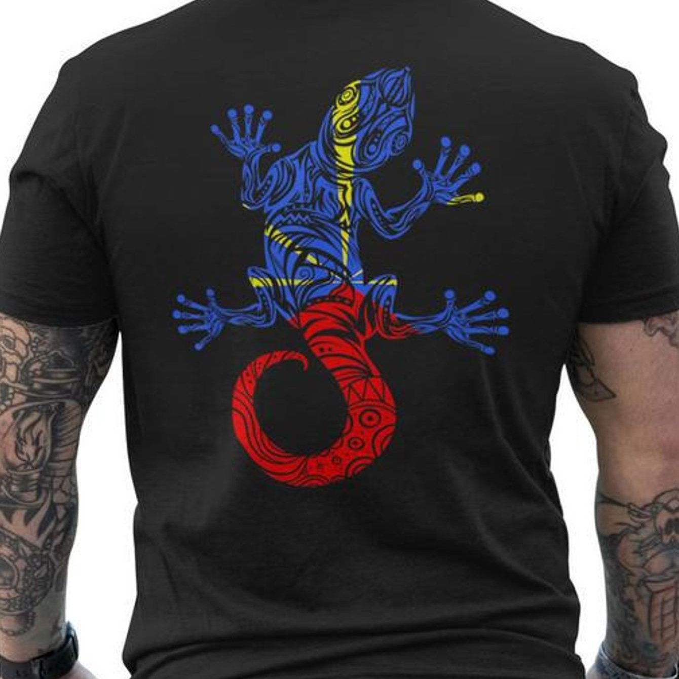 TEMU T-shirt Gecko de l'Île de la , Drapeau de l'Île de la imprimé au dos