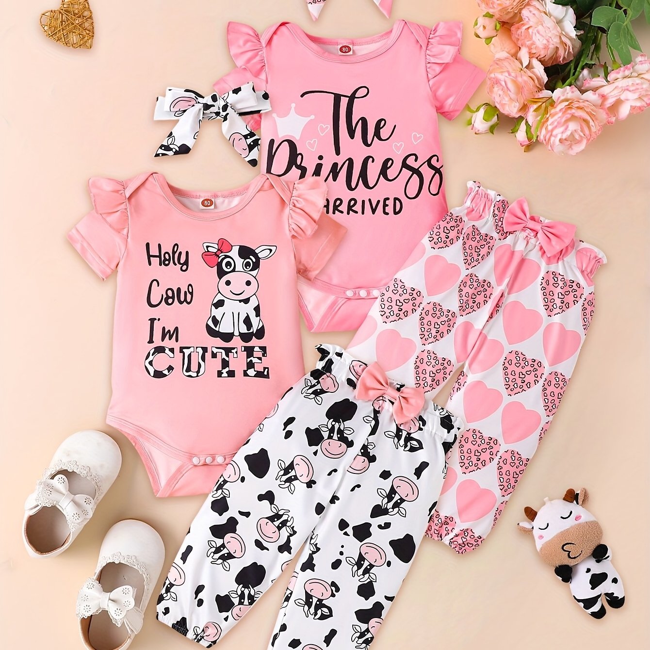 TEMU 2 Sets Of Combination Children's Suits, Fashionable Printed Girls' Suits, Newborn Baby Suits, For Outdoor
