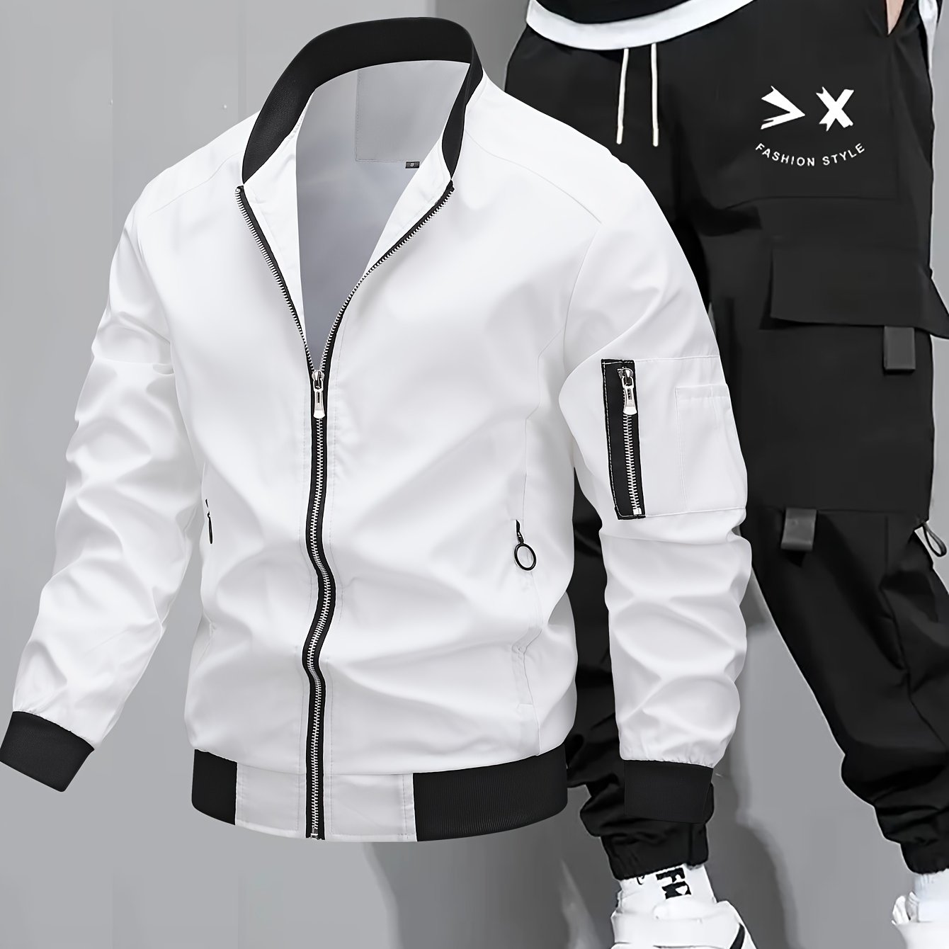 Men's Spring/autumn Casual Sportswear Set: Workwear Jacket And Cargo Pants 2pcs Set