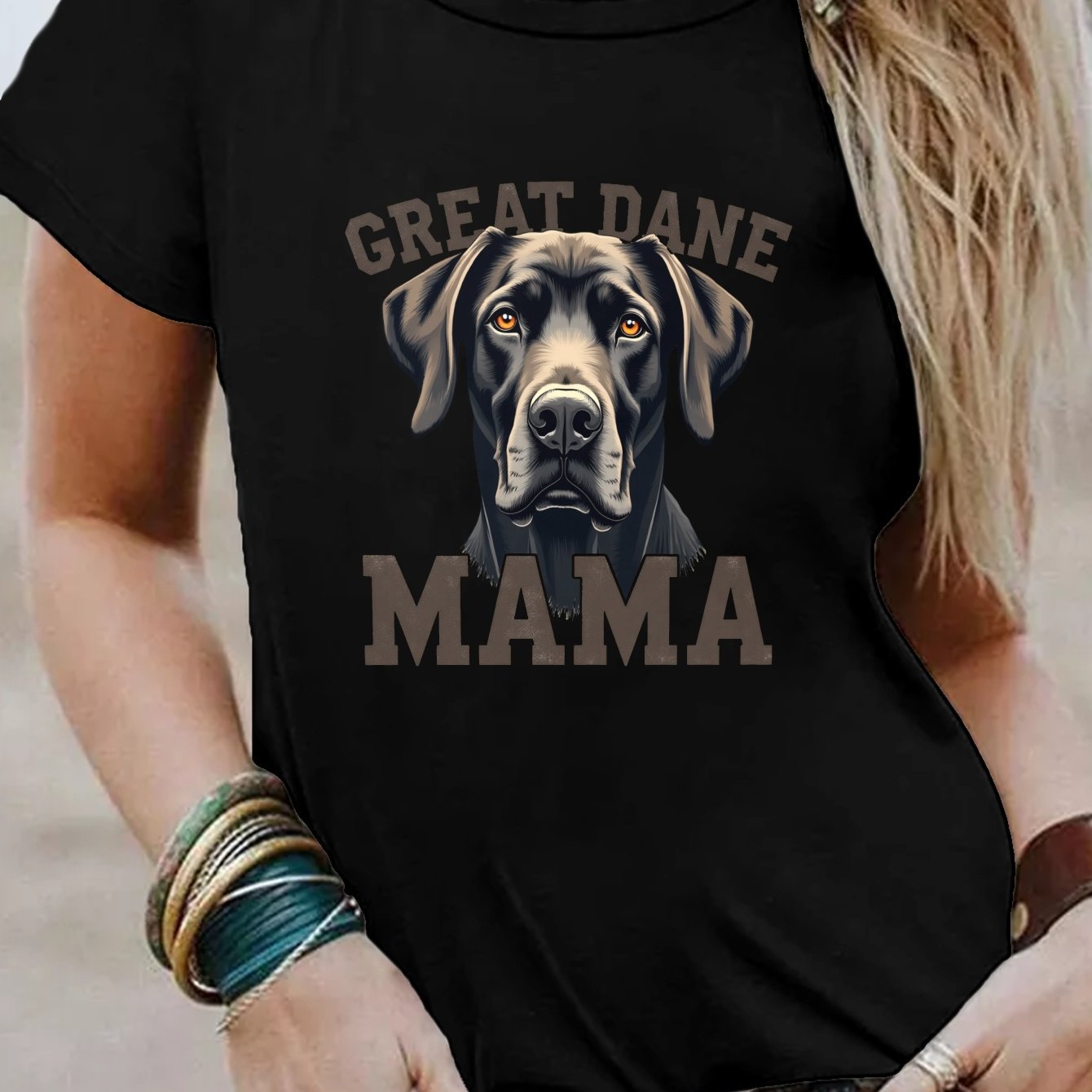 TEMU Women's Mama Graphic Print T-shirt - Crew Neck Short Sleeve Casual Top, Machine Washable Fit Tee For Dog Lovers, Dog Tshirt, Relaxed Fit Shirt,