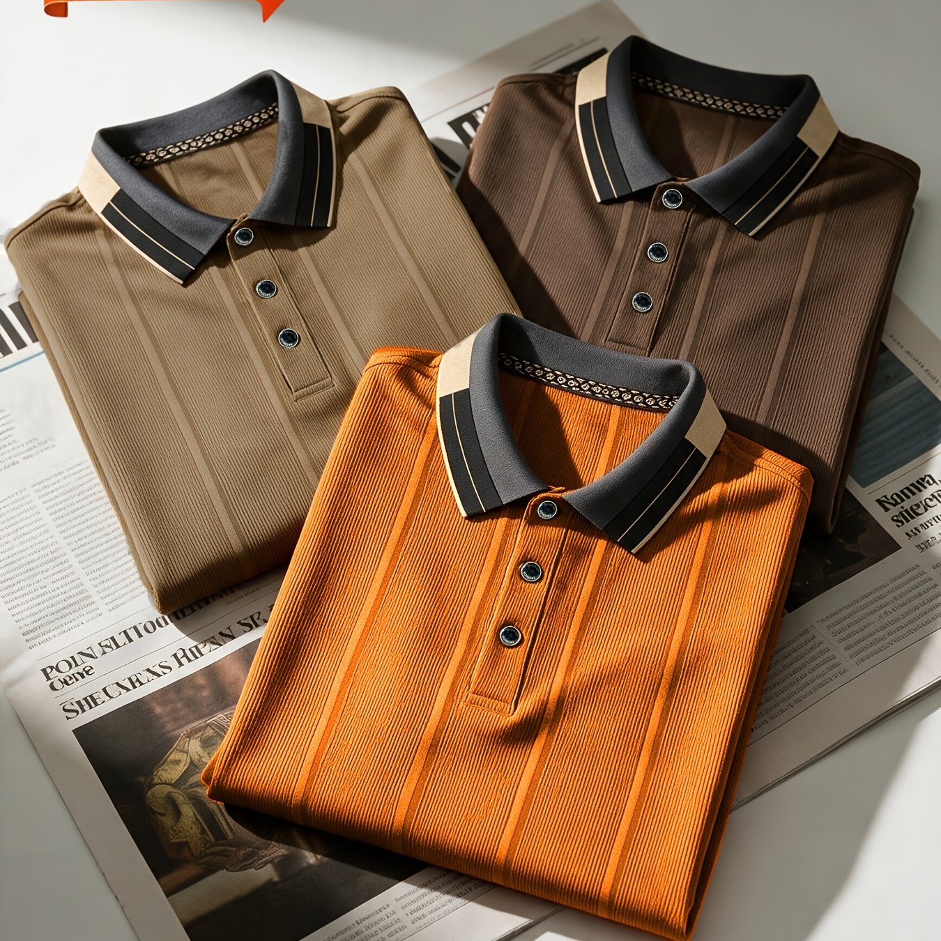 TEMU [ Obm] Men's Textured Jacquard Fabric Fashion Short Sleeve T-shirt 3pcs Set, Suitable For Daily Casual And Work Wear, 's Holiday Gift