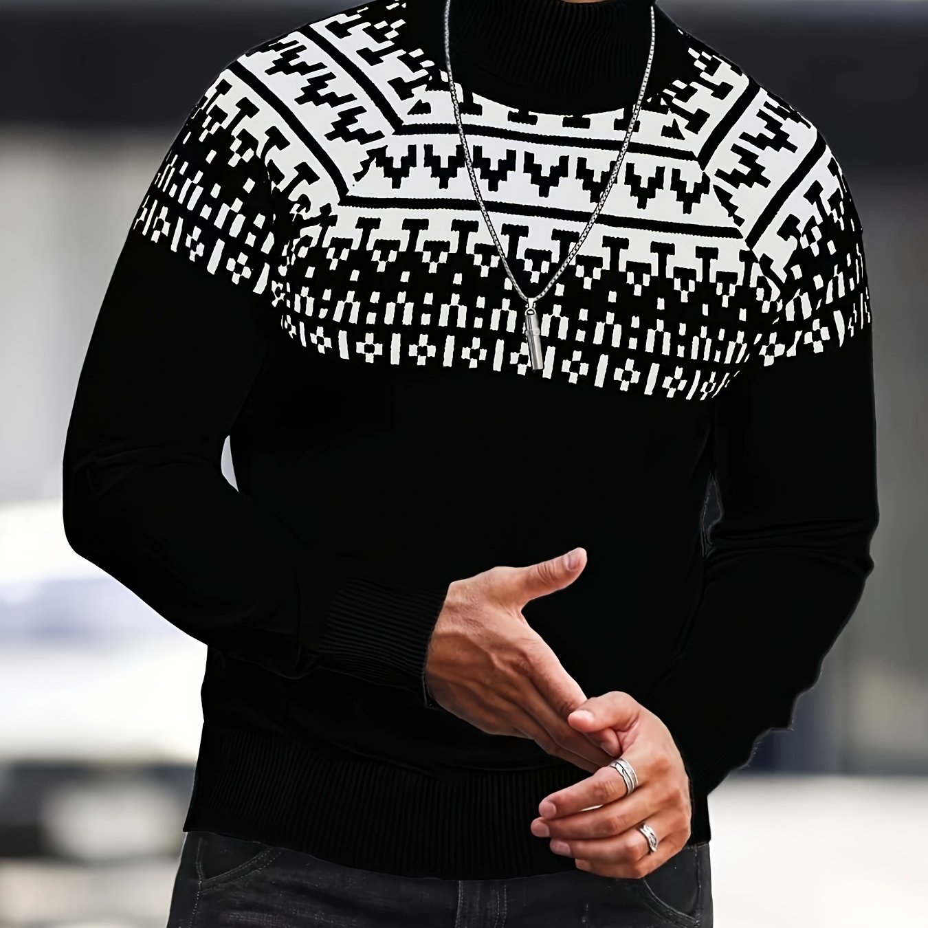 Image of Men' Color Warm Turtleneck Knitted Long-sleeved Sweater Autumn And Winter Casual Base Pullover