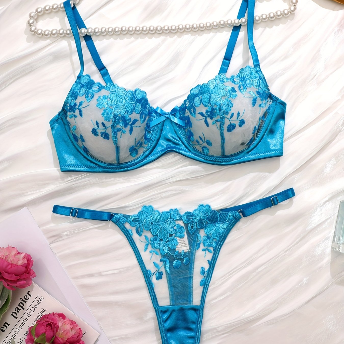 Sky Soft Elegant Floral Bra Set