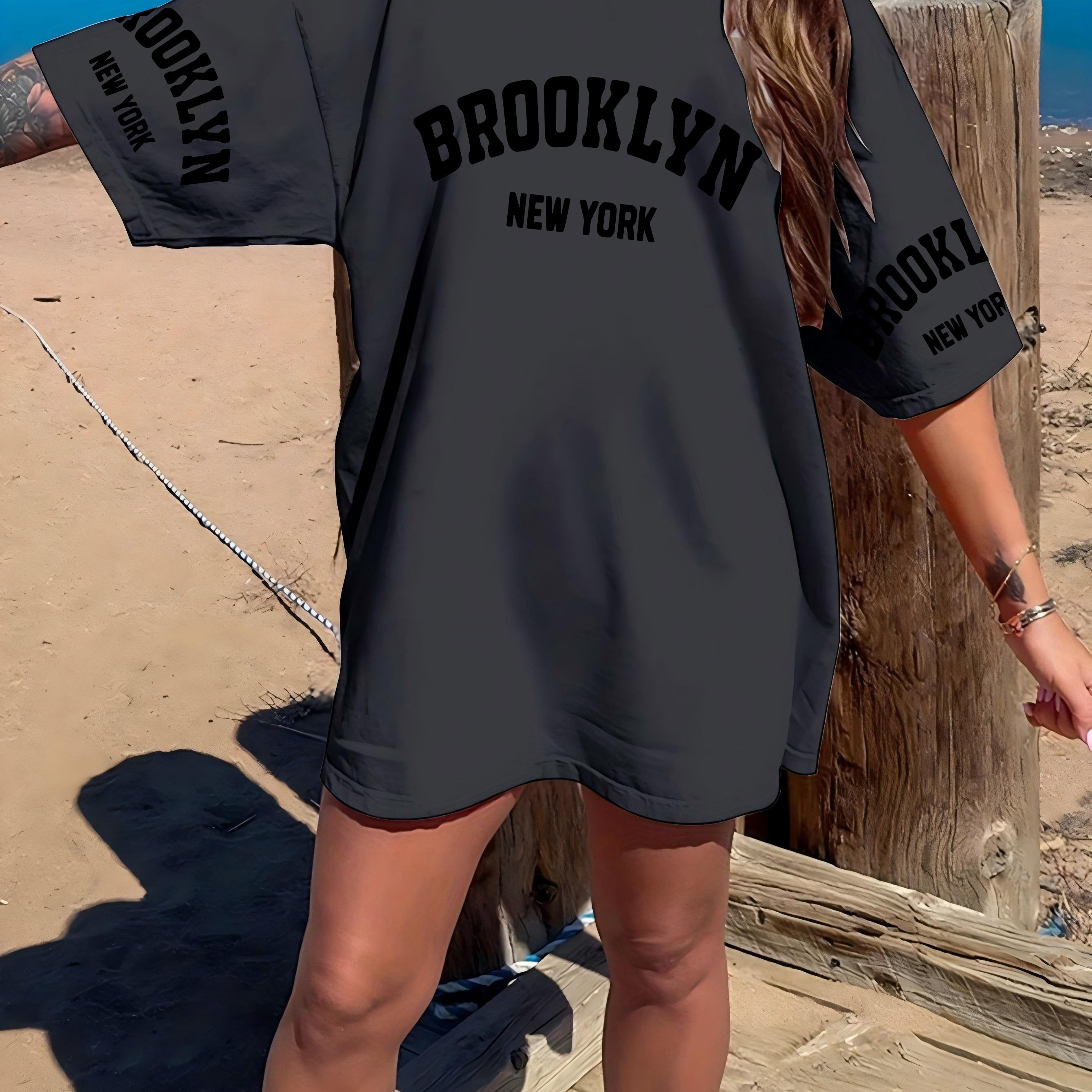 TEMU Women Plus Size Casual Sports Letter Creative Print T-shirt, Loose Fit, Machine Washable, Ladies Summer Casual Loose Street Top