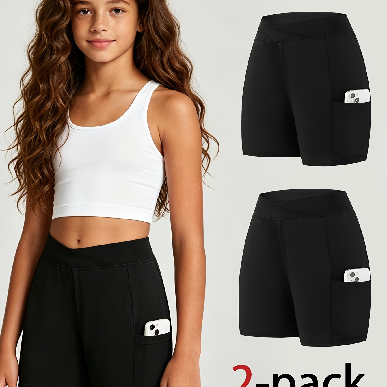 TEMU Vêtements pour Filles : Pantalon de Survêtement Adolescent en à Patchwork avec Taille Croisée et Poches, Convient pour l'École, , l', Short de