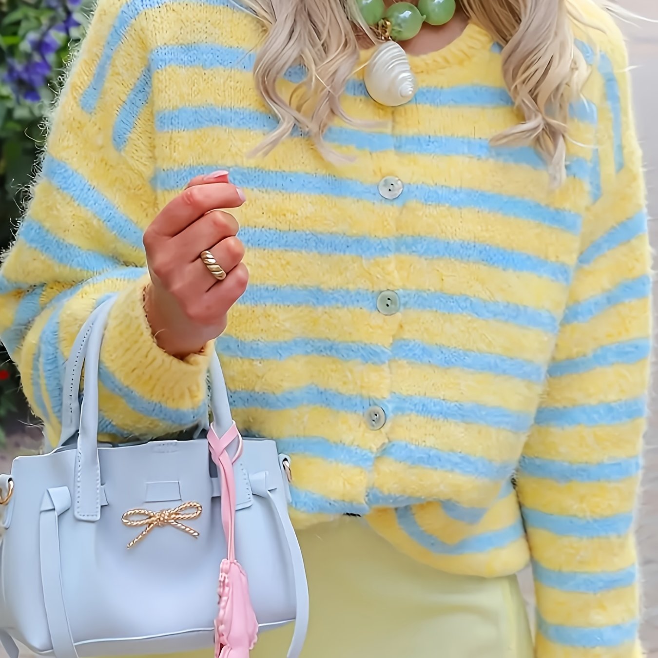 Striped Sweater Cardigan For Women, Autumn Winter High-end Open Front Top