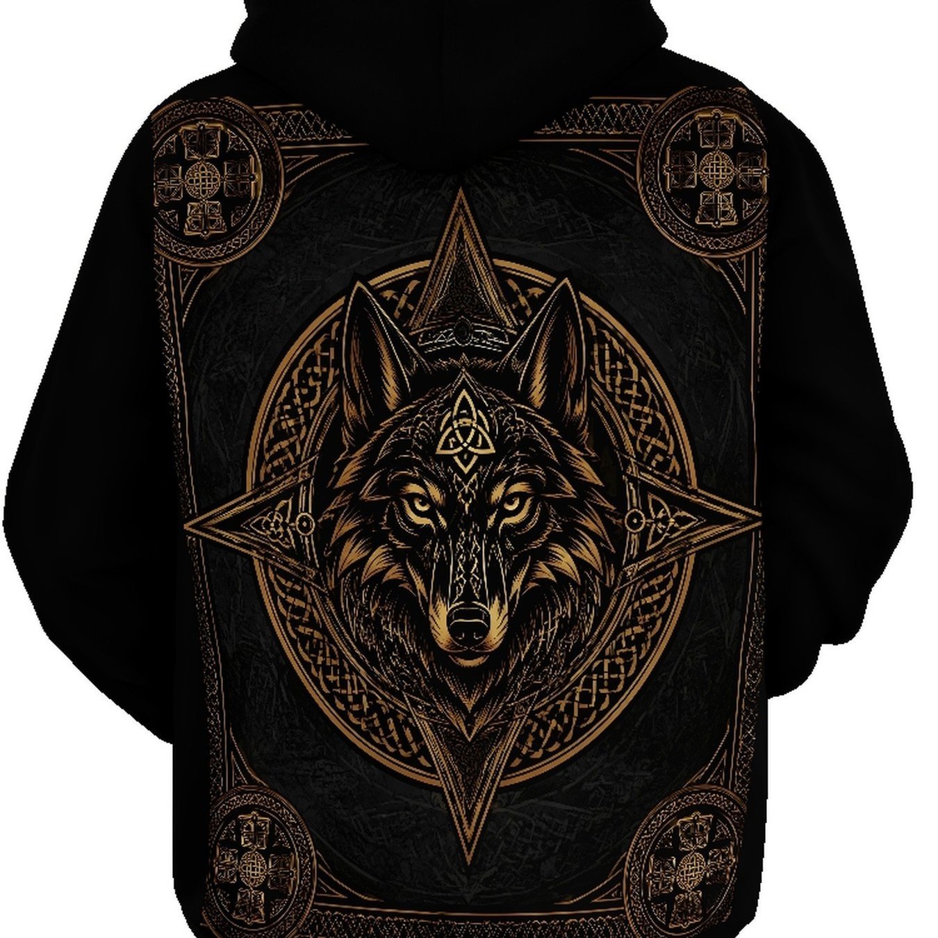 TEMU Men's Viking Wolf Head Hooded Sweatshirt - Nordic Viking Print Hoodie With Wolf Design, Stretchable Long Sleeve Pullover Suitable For Sports,