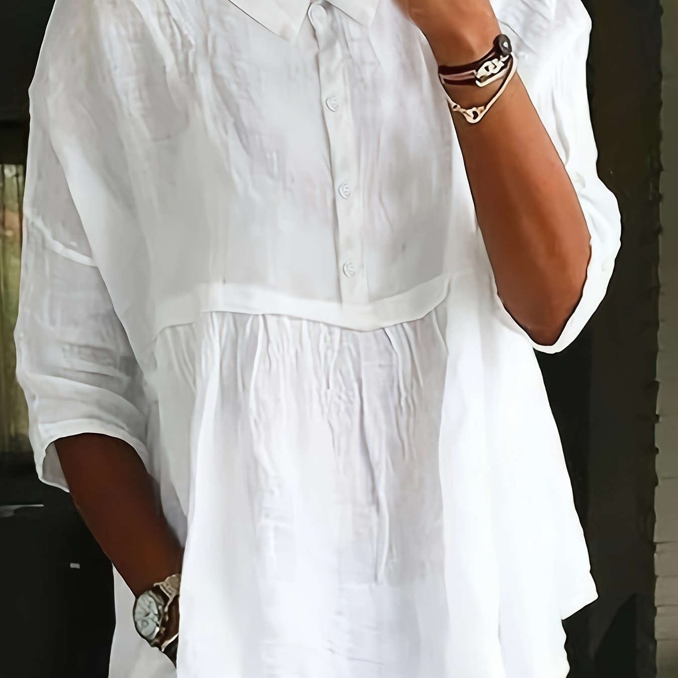 Loose Solid Color Lapel Short Sleeve Top