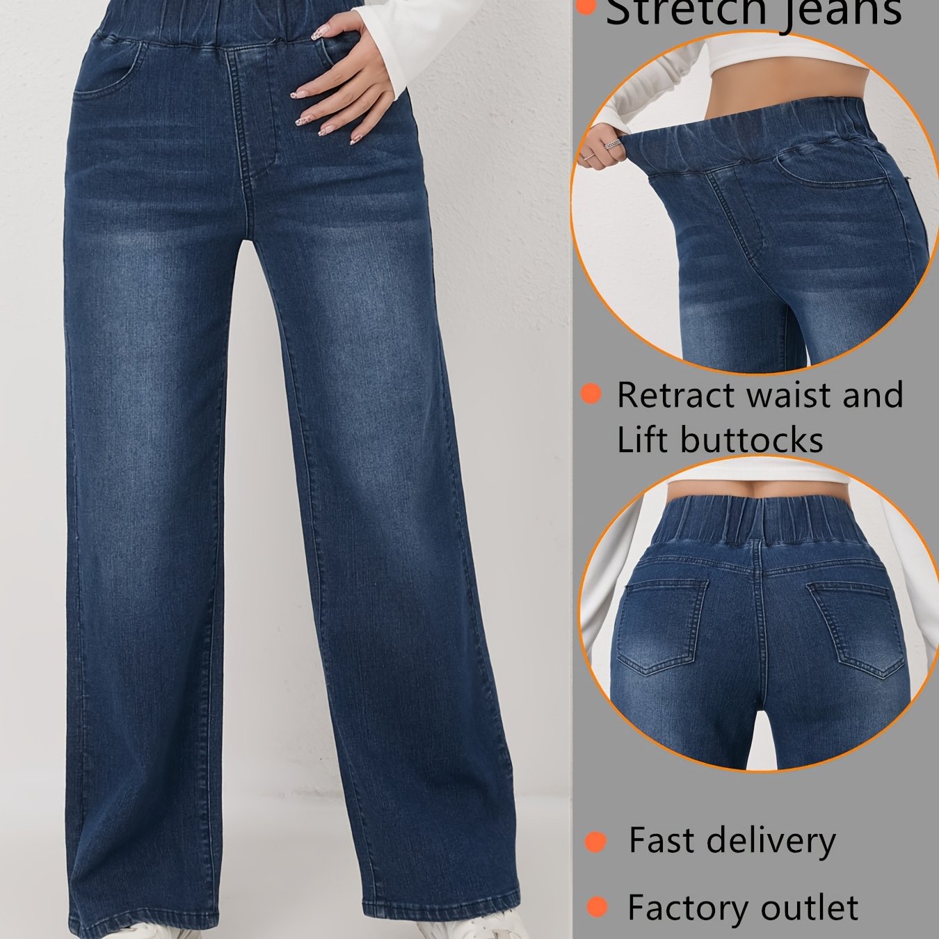 Image of 1pc Women's High-waisted Wide-leg Elastic Waist Pants - Stretch With Outdoor Pockets, Loose-fit Full-length For Casual Wear, Machine Washable Wide Leg Pants Suitable For Jeans & Outdoor Activities