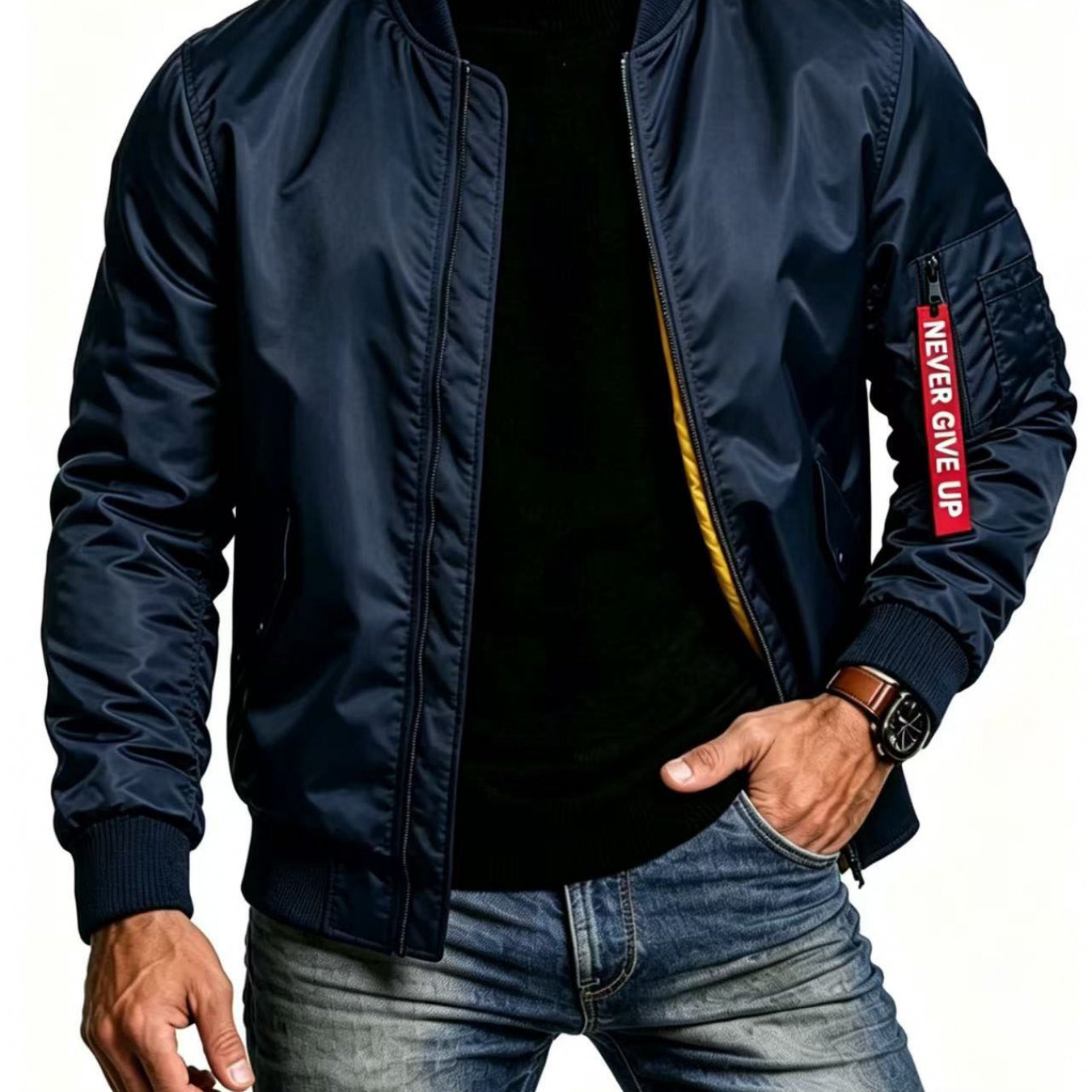 TEMU 2026 Spring/autumn Men's Fashion Trendy Versatile Jacket With Multi-pockets And Armband For Outdoor Travel Flight Coat, Jacket