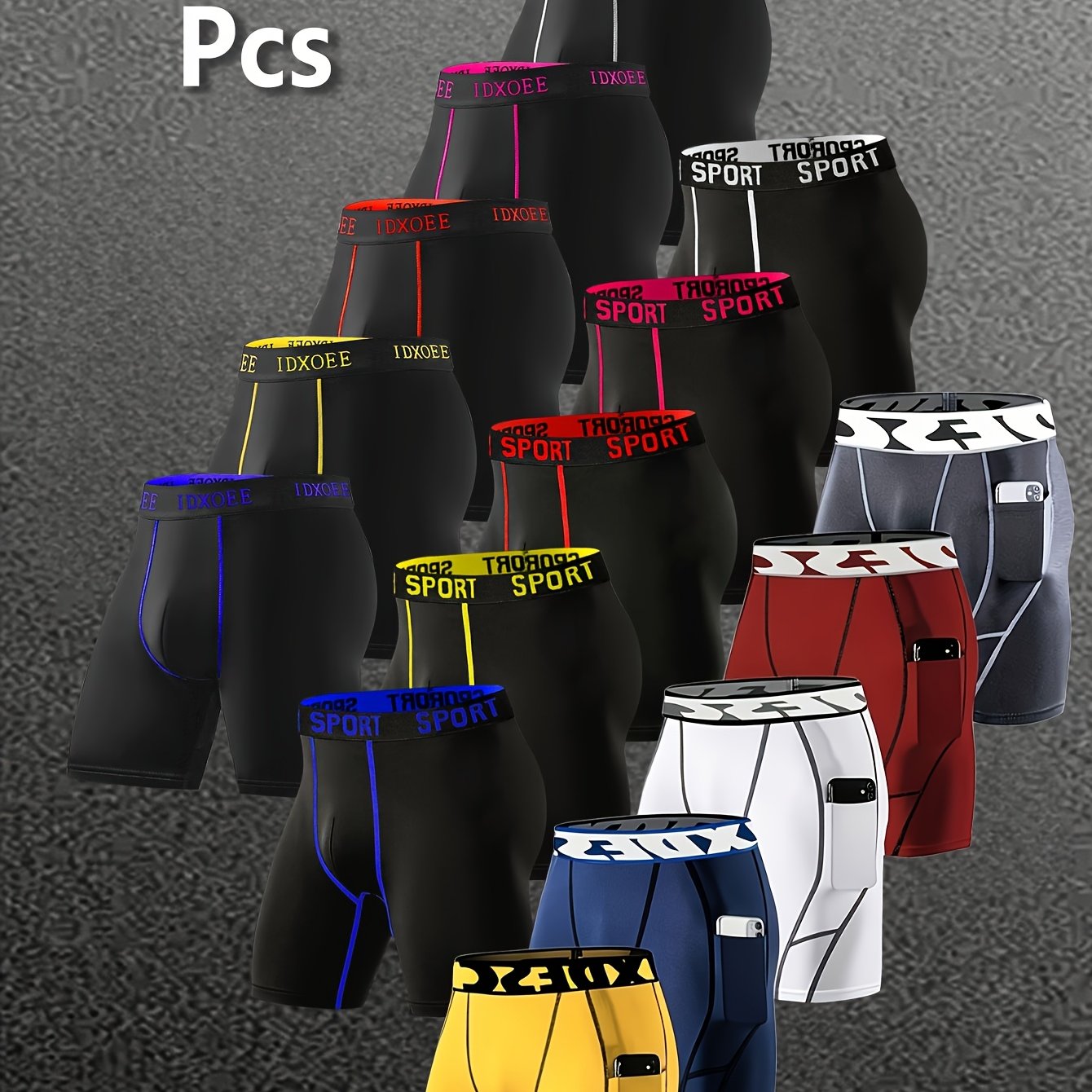 TEMU Random 10pcs Men Long Leg Sport Boxer Briefs, Multicolor Elastic Waistband Contrast Color Stitching Soft Breathable Anti-chafing Quick Dry
