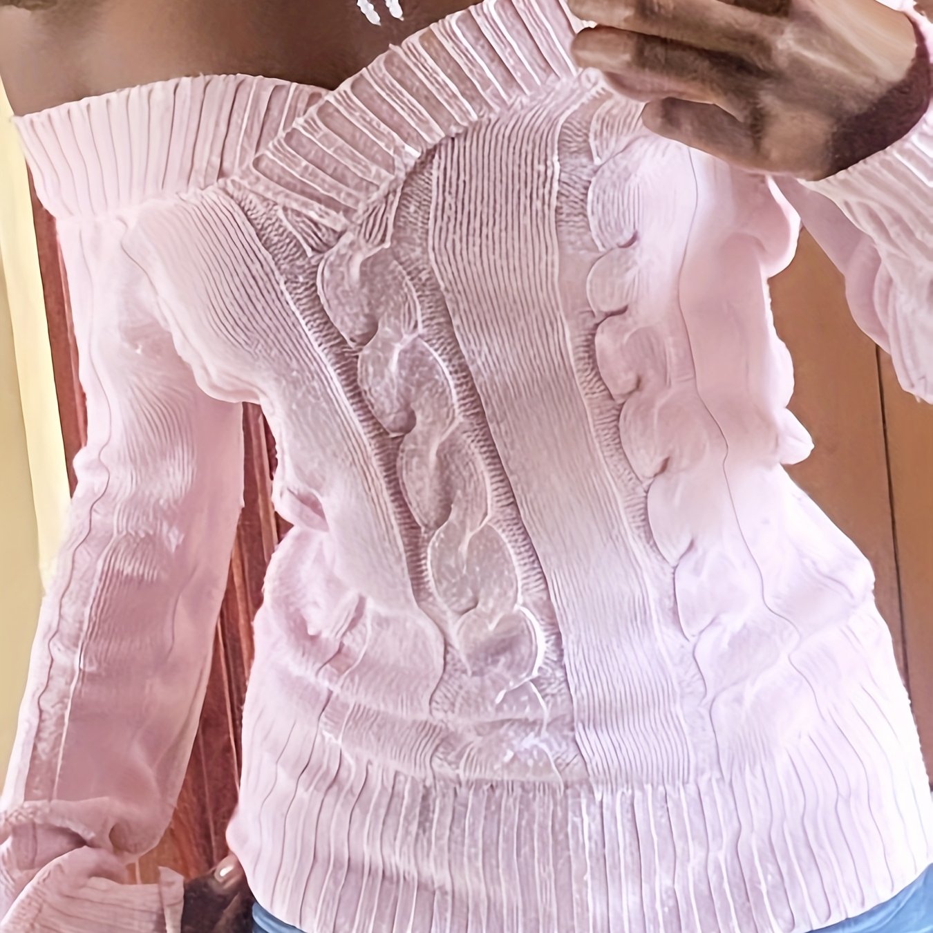 Women&#39;s Soft Pink V-Neck Sweater - * Fit Long Sleeve Drop Shoulder Pullover with Ribbed Detailing, Cozy Fall Winter * Tops, Sweater, Elegant Layering Piece, Concealed Zipper Design