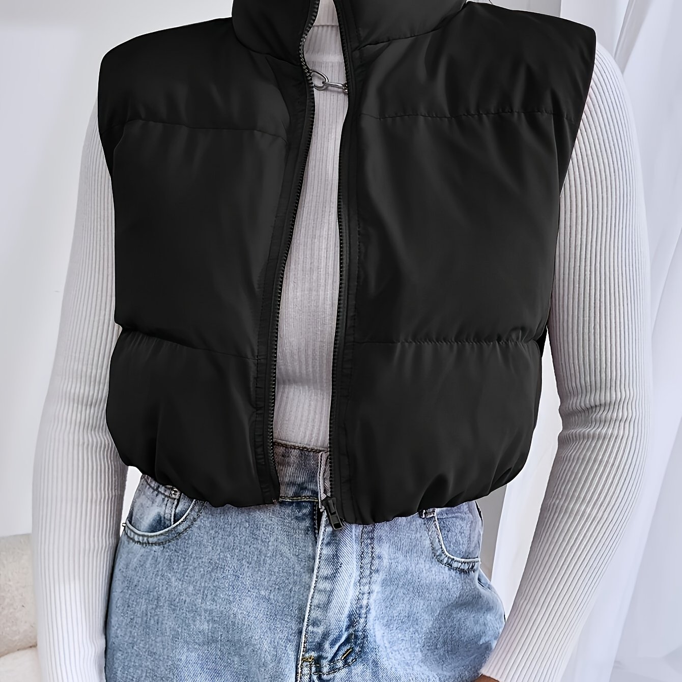TEMU Women's Fashion High Neck Reversible Zipper Short Vest
