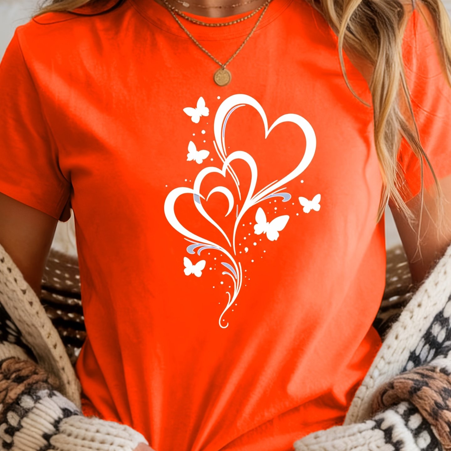 TEMU 3388# Short Sleeve New T-shirt Top Women's Summer Essential Travel Dating Mother's Day Gift Vacation Beach Heart