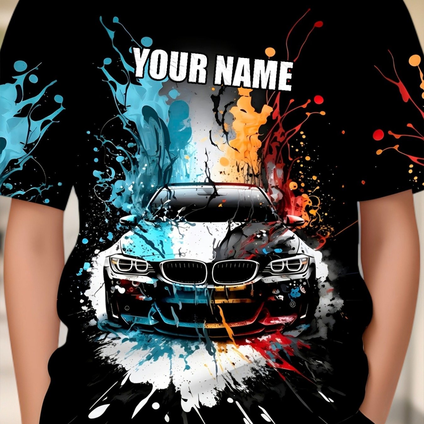 TEMU [customizable] Men's Fashion Short Sleeve T-shirt, Spring Summer Sports Car Print, Custom Round Neck Short Sleeve T-shirt, Customizable Name