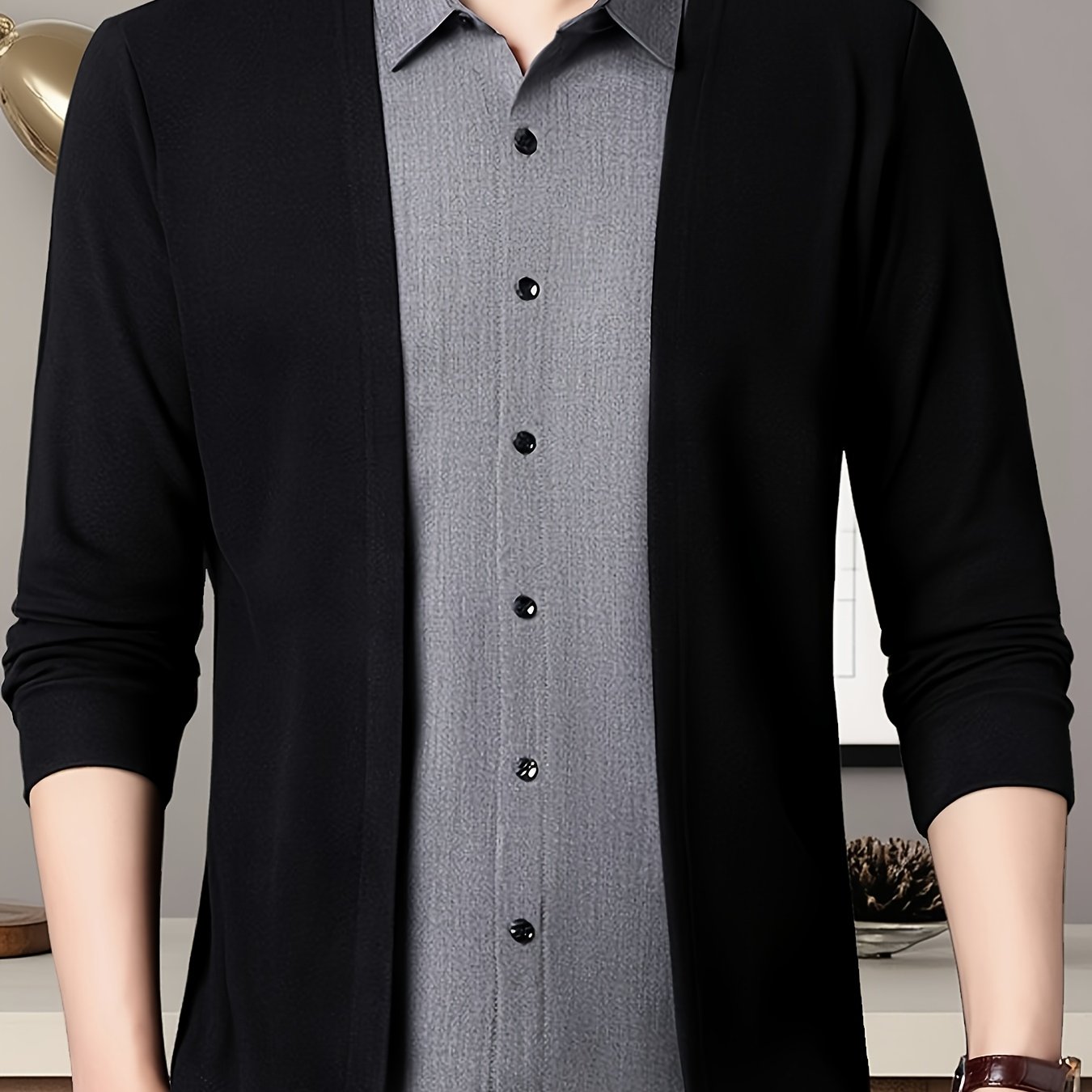 TEMU Men's Spring/autumn Lapel Collar 2-in-1 Look Casual Shirt, New Season