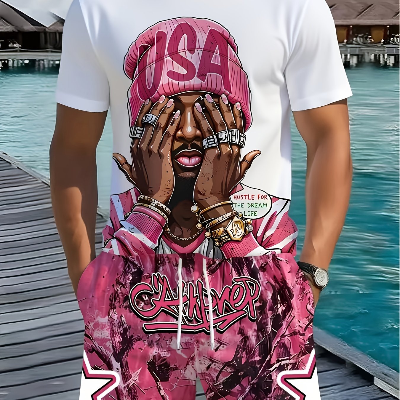 TEMU Boys And Girls Outdoor Suit Summer Trendy Short-sleeved Round Neck Quick-drying T-shirt And Shorts 3d Digital Printing, A Must-have For Street
