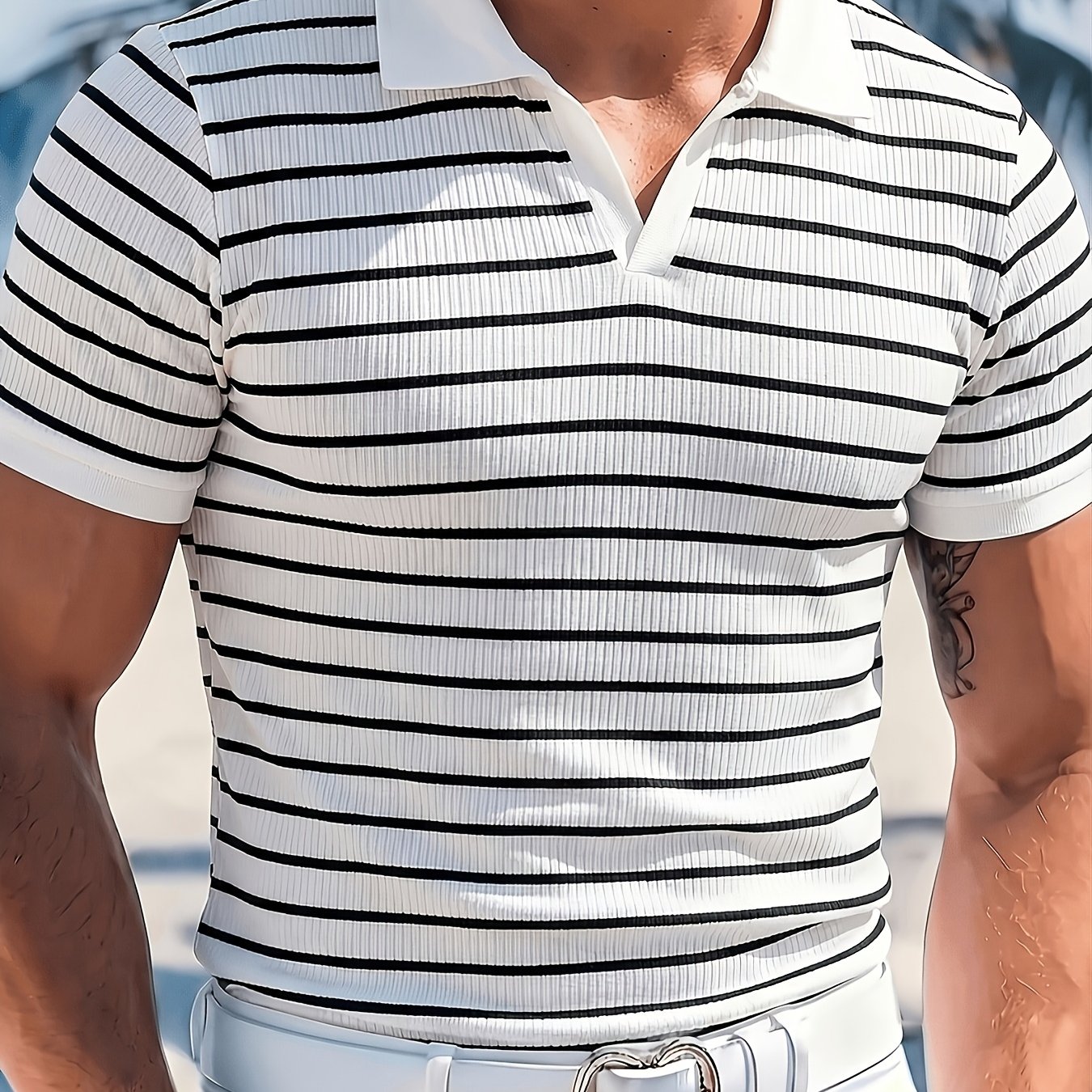 TEMU 남성용 폴로 셔츠 반팔 라펠 칼라 - 스트레치 대비 색상, 봄/여름 아웃도어 캐주얼웨어에 적합, 통기성 좋은 기계 세탁 가능 & 라펠 칼라 폴로 셔츠, 논패브릭